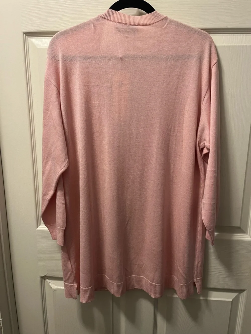 Laurie Felt Lightweight Pink Cashmere Blend Cardigan w/Red Floral‎ Accent 1X NWT
